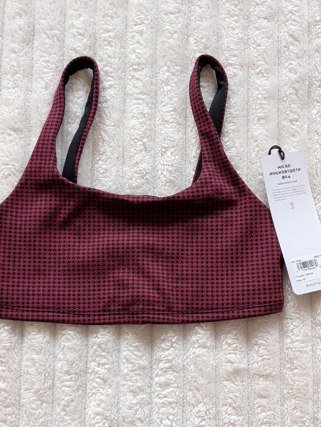 Alo Yoga Burgundy Houndstooth Sports Bra